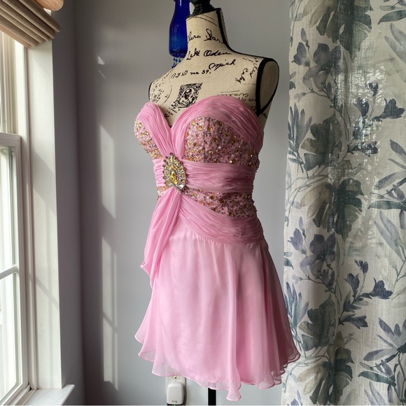SOLD - DO NOT BUY y2k Tony Bowls le Gala Pink Beaded Fairy Prom Dress - sz 6 - Picture 2 of 14